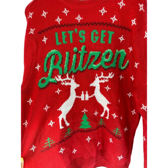 Men's Let's Get Blitzen Festive Ugly Christmas Holiday Party Sweater Size Large - Picture 2 of 9